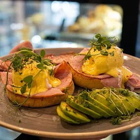 Eggs Benedict with avocado at Tilly Peppers, Harrogate
