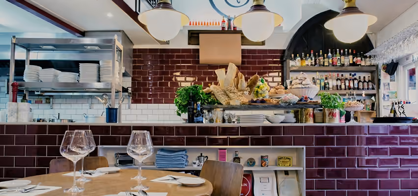 Restaurant bar counter with tiled walls in Harrogate