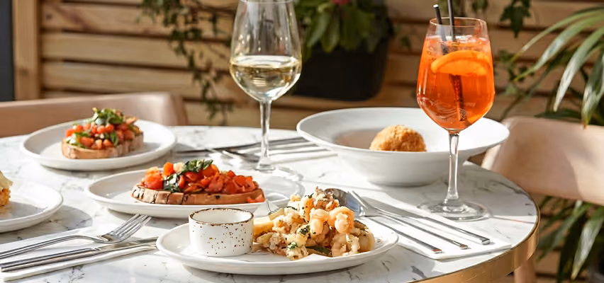 Pasta dishes and white wine at Pranzo Italian, Harrogate