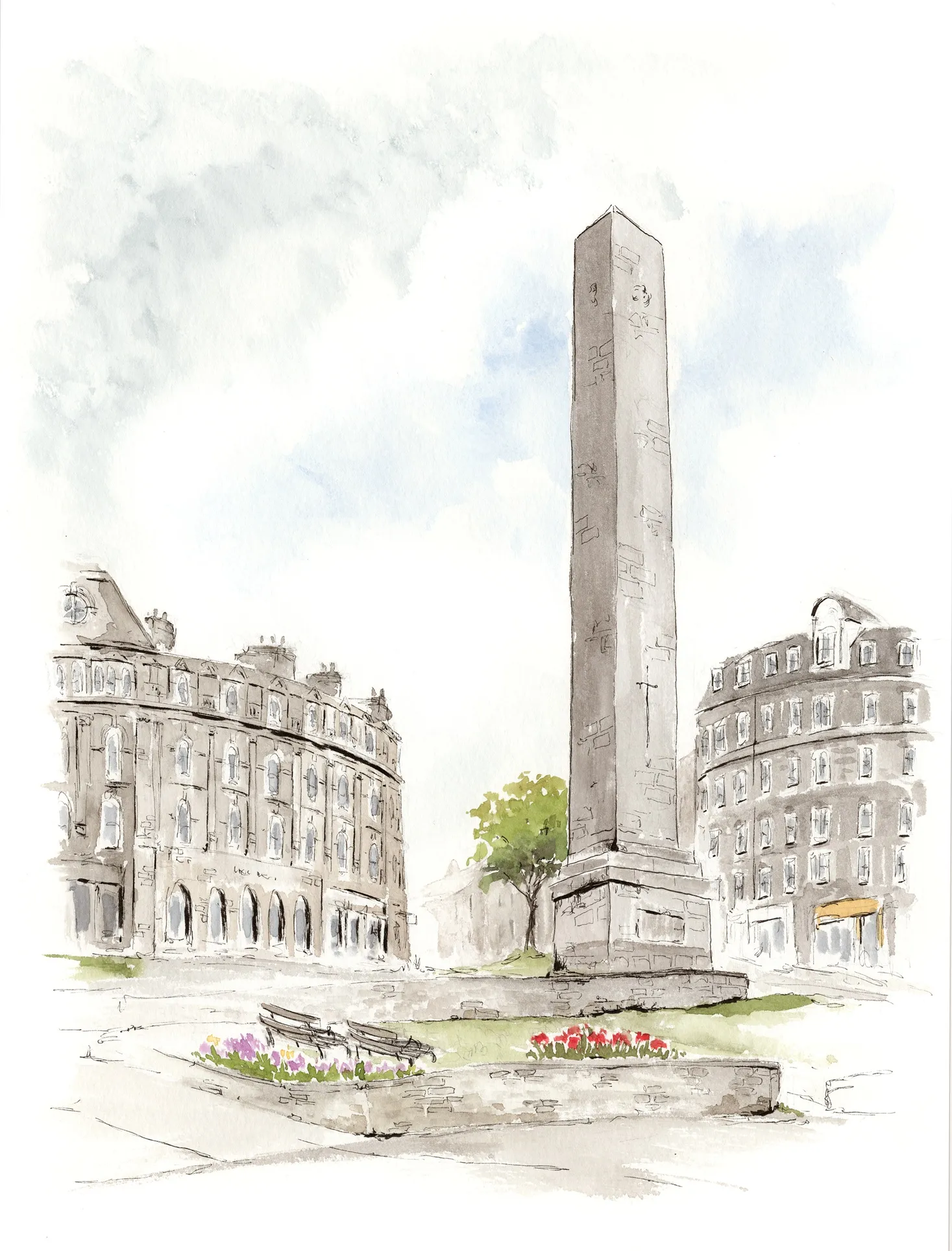 Watercolour illustration of the Harrogate War Memorial