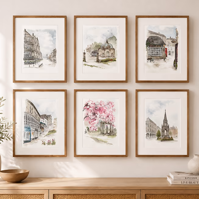 Framed watercolour prints of Harrogate landmarks
