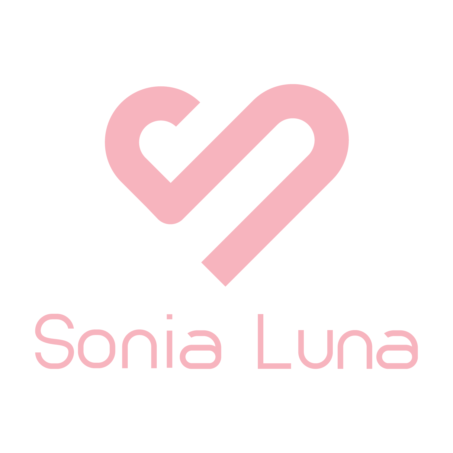Pink stylized heart shape above the text Sonia Luna on a black background.