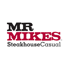 MR MIKES Steakhouse Casual logo with bold black and red text on white background.