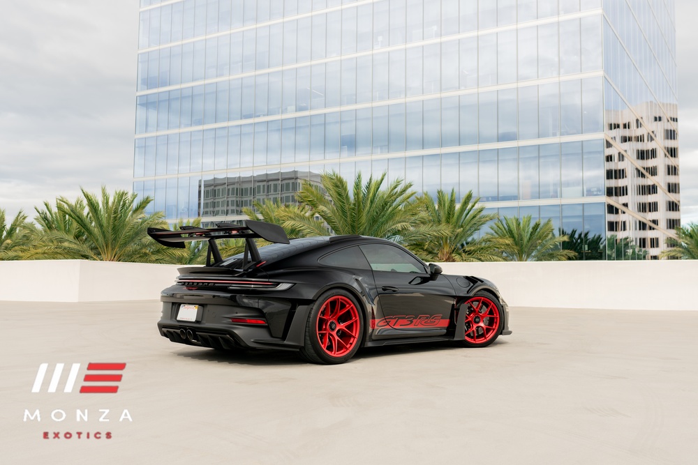 Porsche 911 GT3 RS Black rear angle supercar Irvine