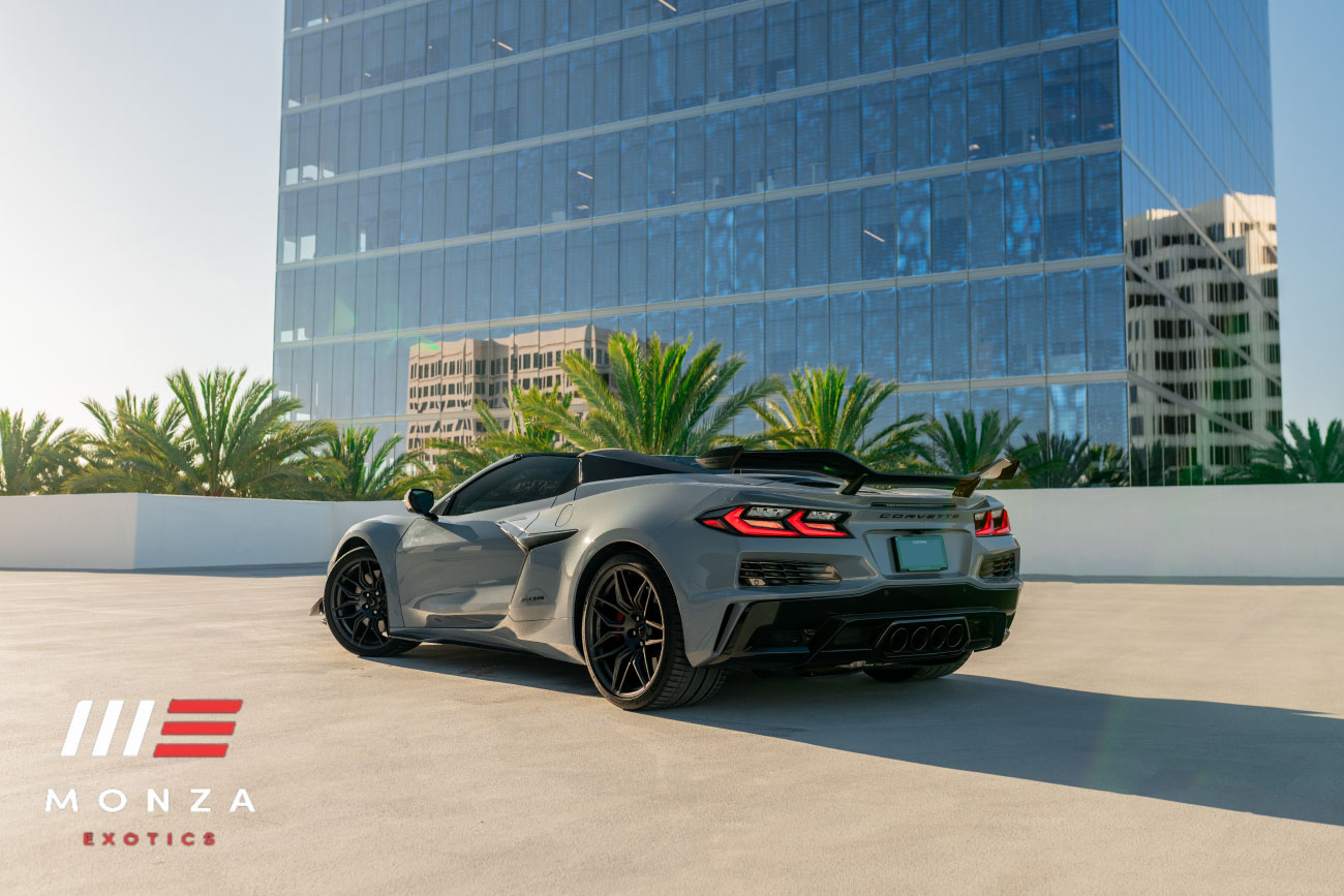 2024 Corvette Z06 Grey rear view exotic car rental