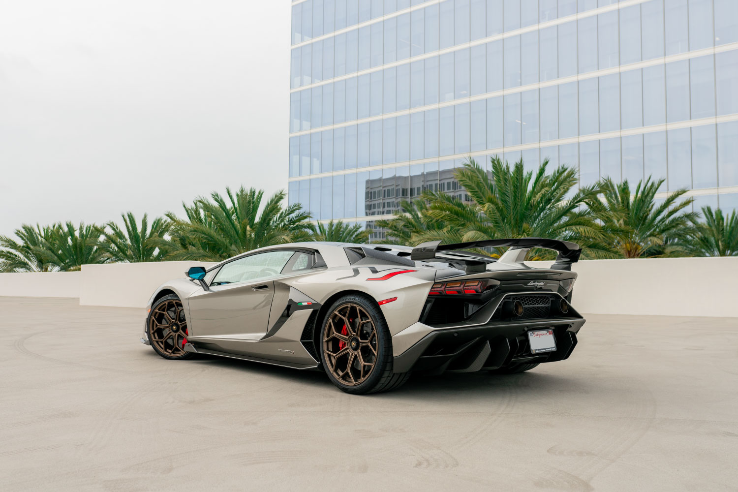 2019 Lamborghini Aventador SVJ Coupe Grey rear view exotic car rental