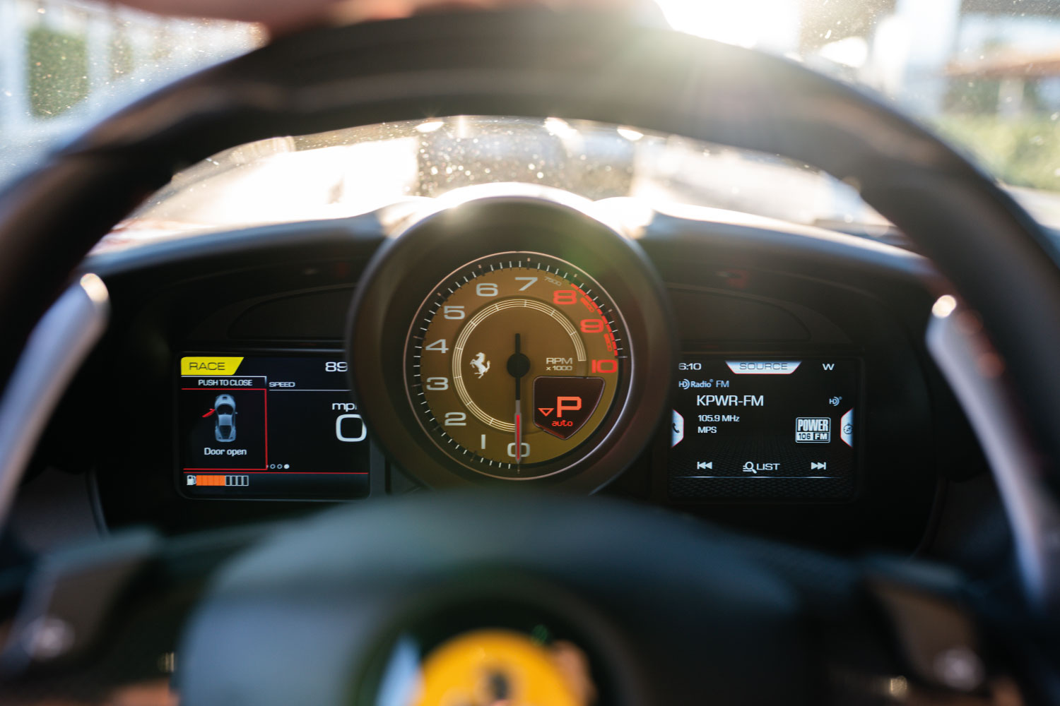 Ferrari F8 Tributo cockpit dashboard exotic car rental Orange County