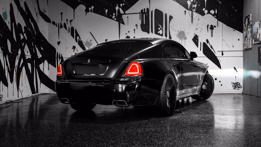 Rolls Royce Wraith Two Tone Black rear angle luxury sedan Beverly Hills rental