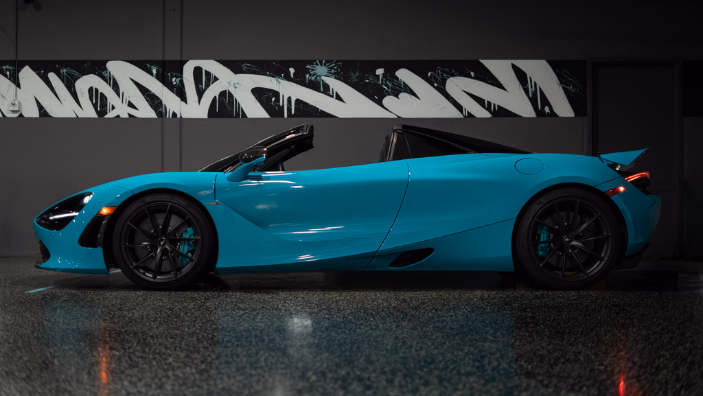 McLaren 720S Performance Spider MSO cockpit dashboard exotic car rental Irvine