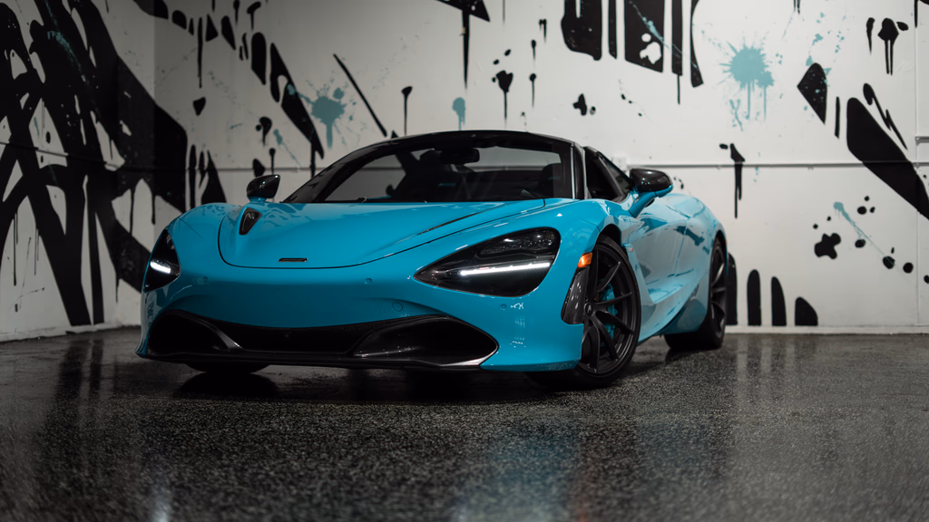Tokyo Cyan Blue 2022 McLaren 720S Performance Spider MSO supercar rental Southern California