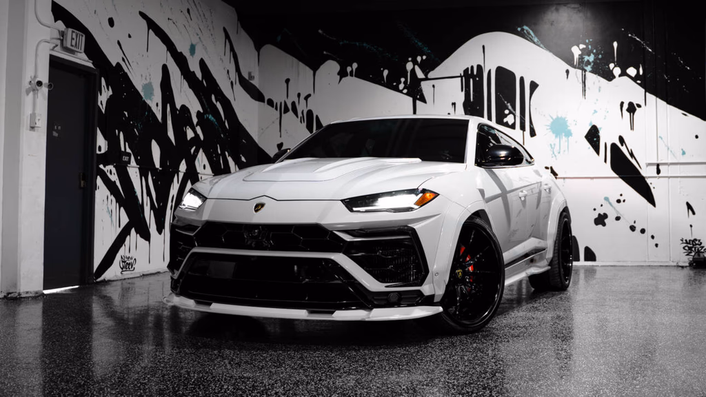 2021 Lamborghini Urus Widebody Gloss White luxury SUV available for rent in Newport Beach