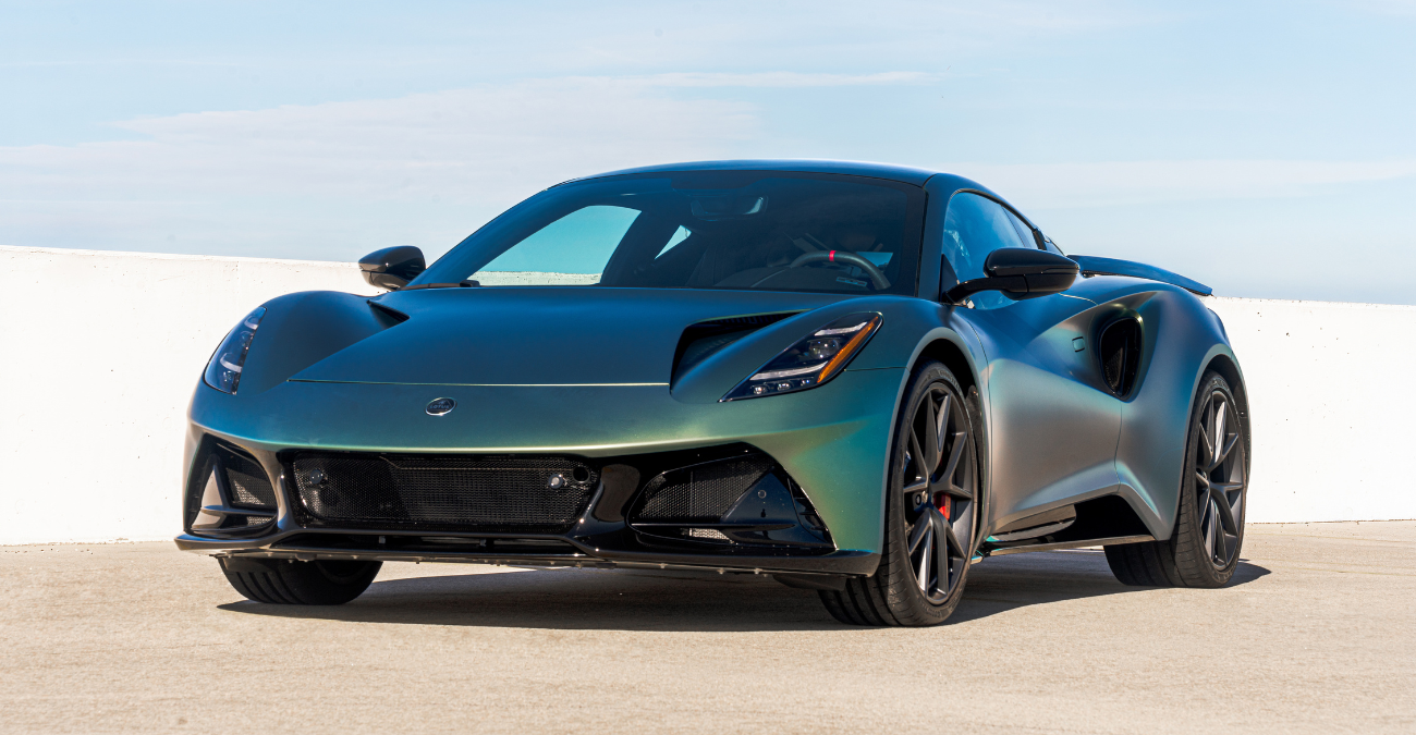 Lotus Emira V6 rear view Silver supercar San Diego