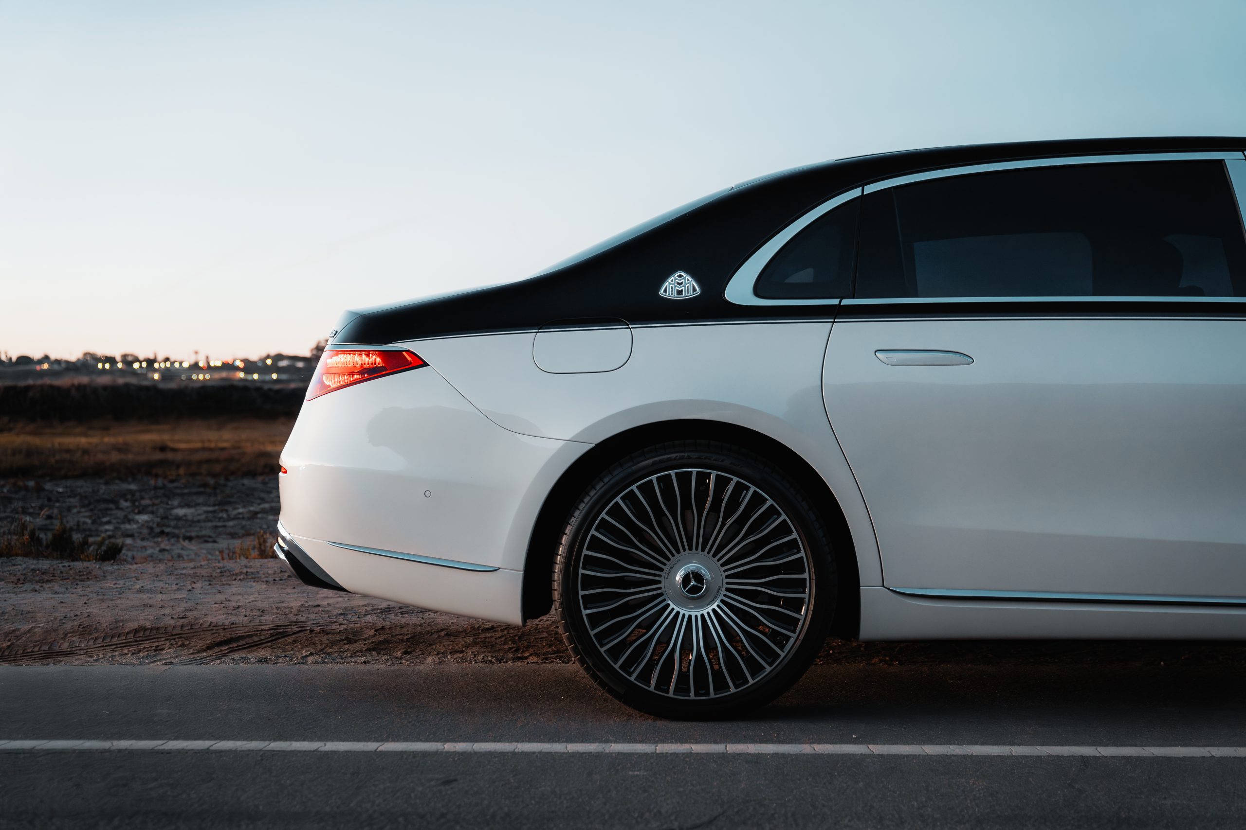 Mercedes-Benz Maybach S580 Two Tone Black and White rear quarter view Los Angeles