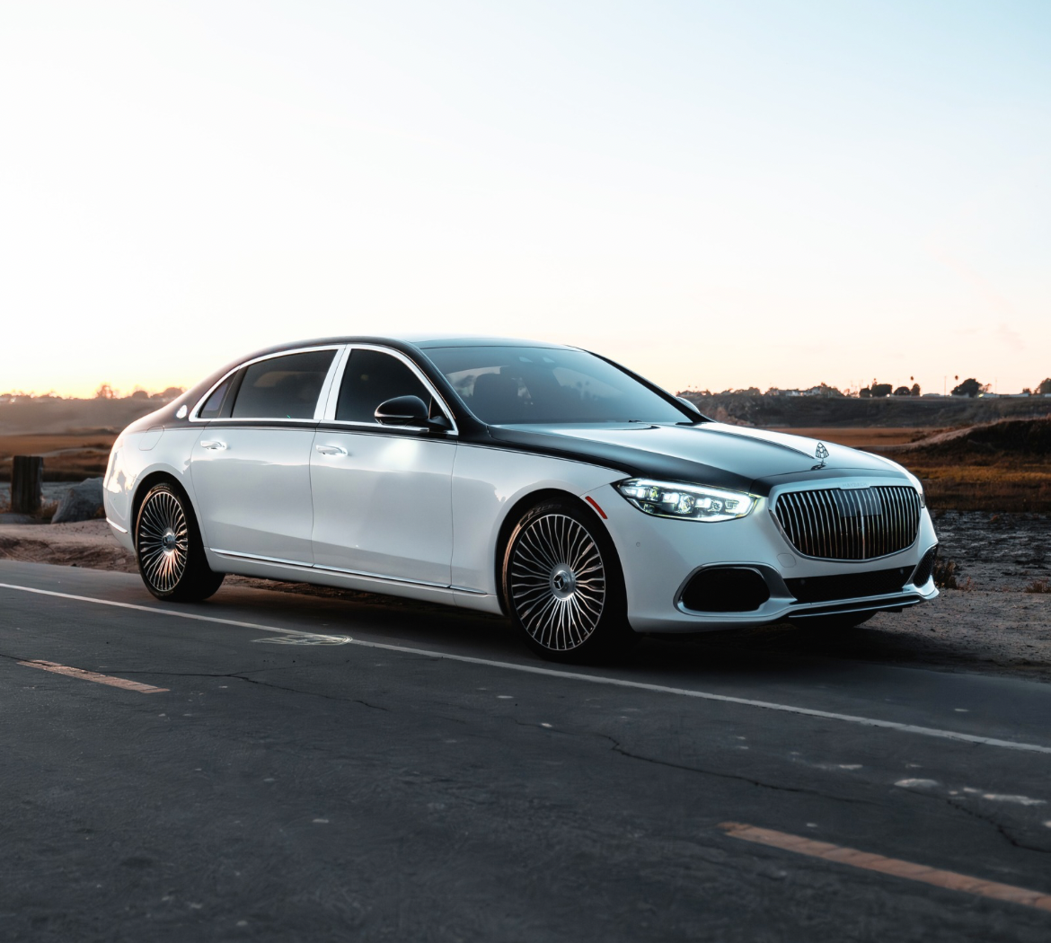 2022 Mercedes-Benz Maybach S580 Two Tone Black and White luxury sedan available for rent in San Diego