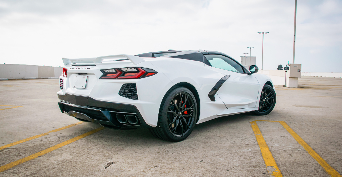 Corvette Stingray Convertible rear view White sports car San Diego