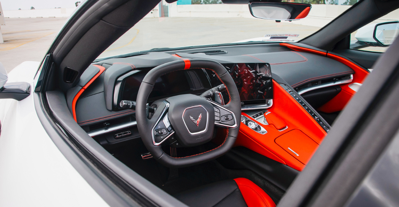 2021 Corvette Stingray Convertible interior Red / Black luxury rental