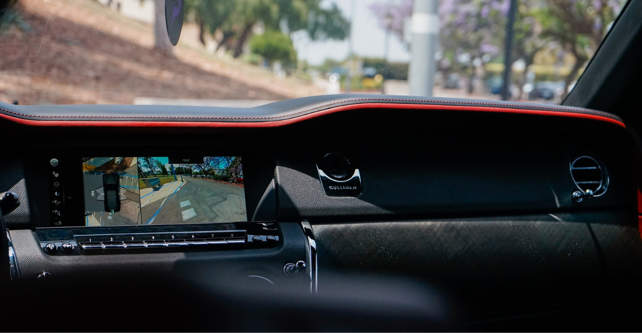 Rolls Royce Cullinan Black and Burgundy interior cabin Beverly Hills