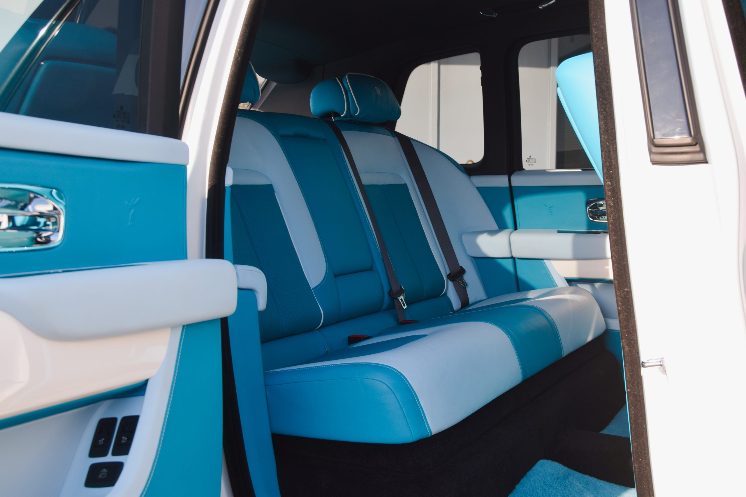 2023 Rolls Royce Cullinan luxury interior Tiffany Blue / White Pacific Coast Highway