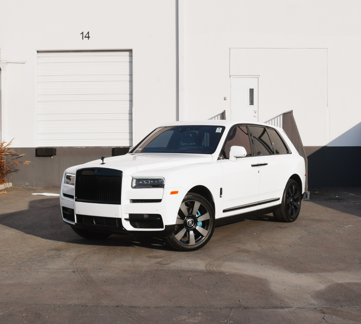 White 2023 Rolls Royce Cullinan luxury SUV rental Irvine