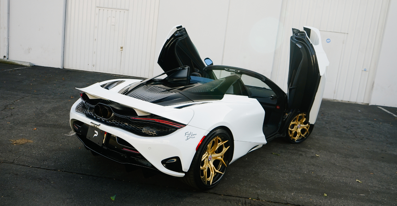 McLaren 750S Spyder White close-up supercar rental Newport Beach