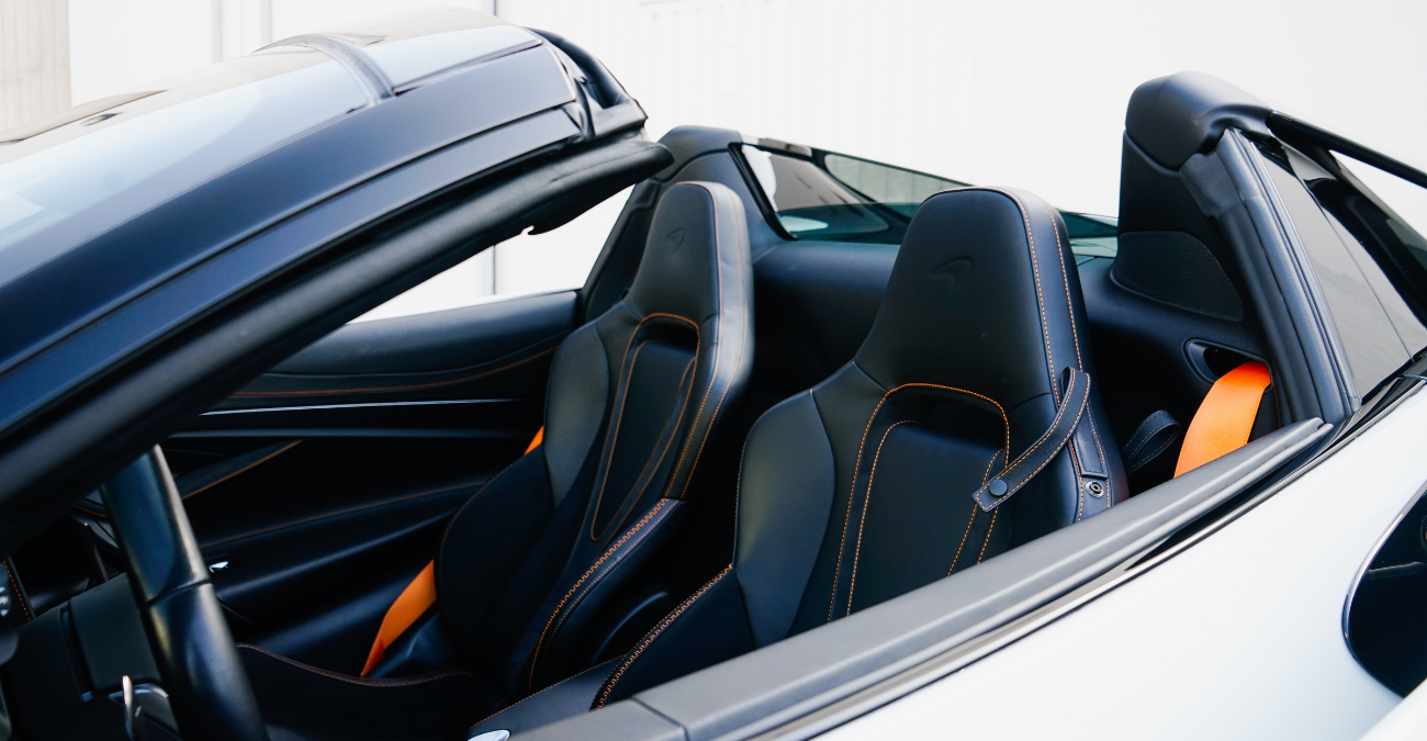 McLaren 750S Spyder cockpit dashboard exotic car rental Los Angeles