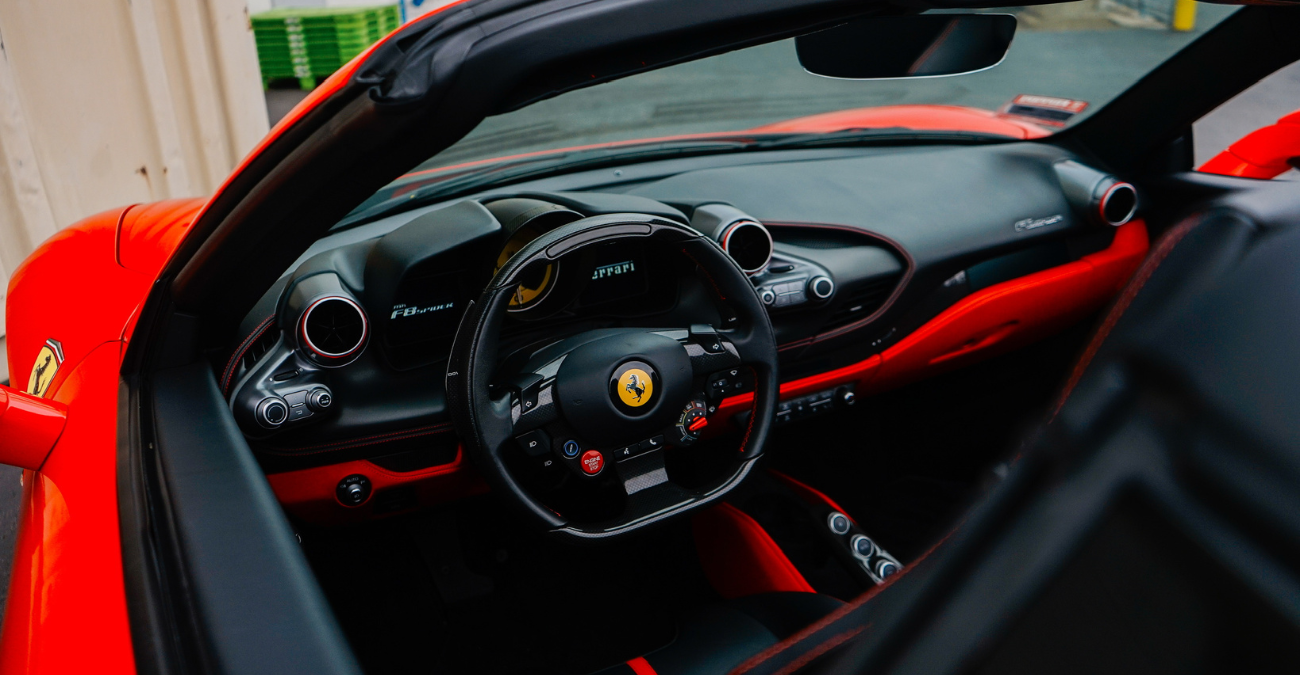 Ferrari F8 Spider side profile Red supercar Los Angeles rental