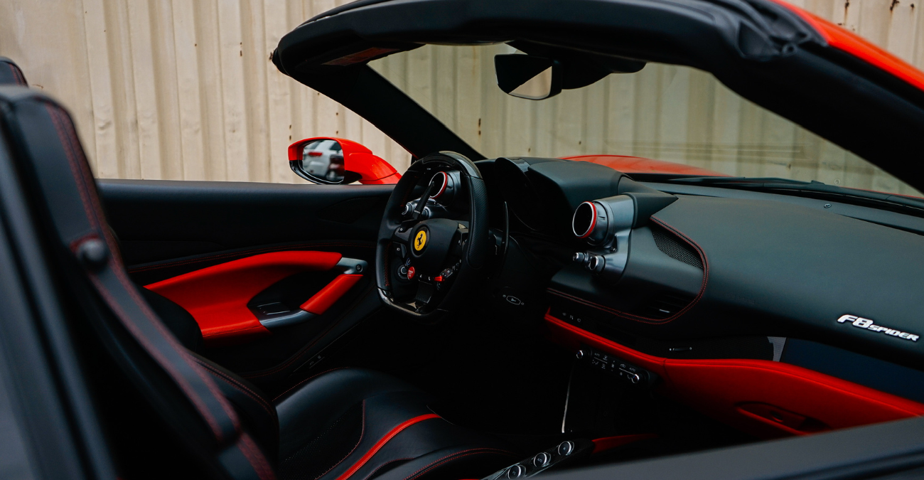 Ferrari F8 Spider Black and Red with Carbon interior cabin SoCal
