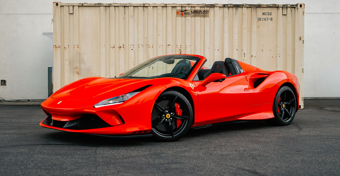 2021 Ferrari F8 Spider headlight detail Red Beverly Hills