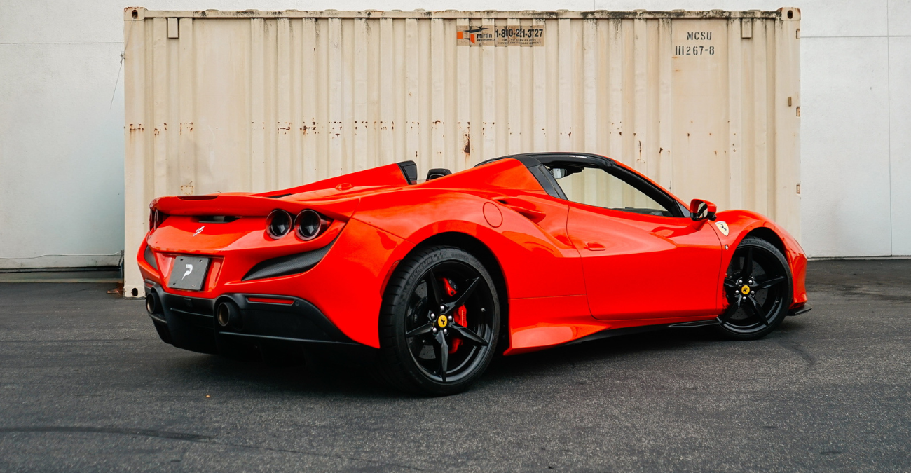 Ferrari F8 Spider rear view Red supercar San Diego