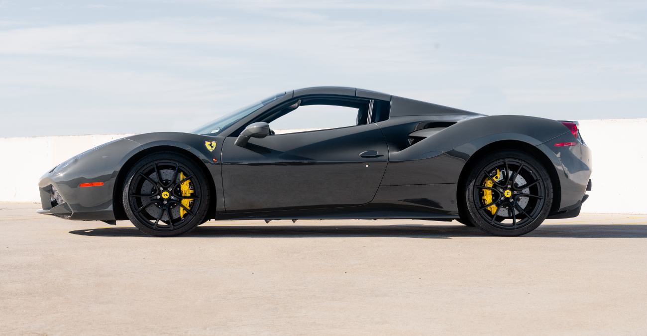 Ferrari 488 Spider Grigio Scuro rear angle supercar SoCal rental