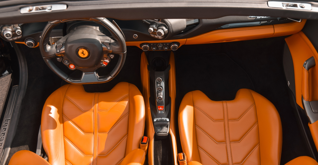 Ferrari 488 Spider steering wheel and dash Tan / Black interior Beverly Hills