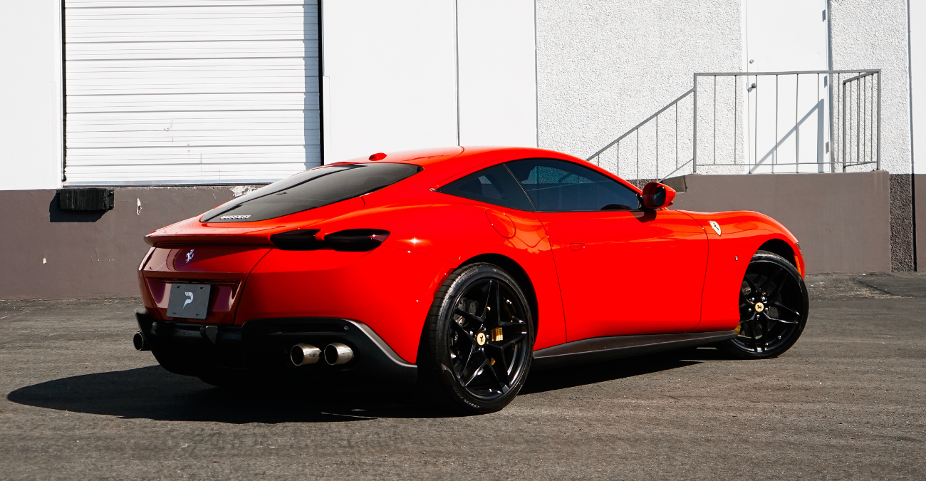 Ferrari Roma Red rear quarter view Los Angeles