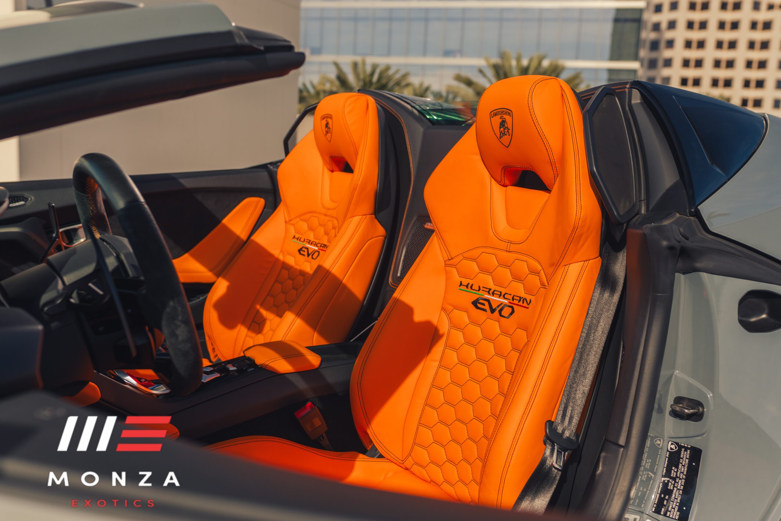 Lamborghini Huracán Evo Spyder Blue close-up supercar rental Newport Beach