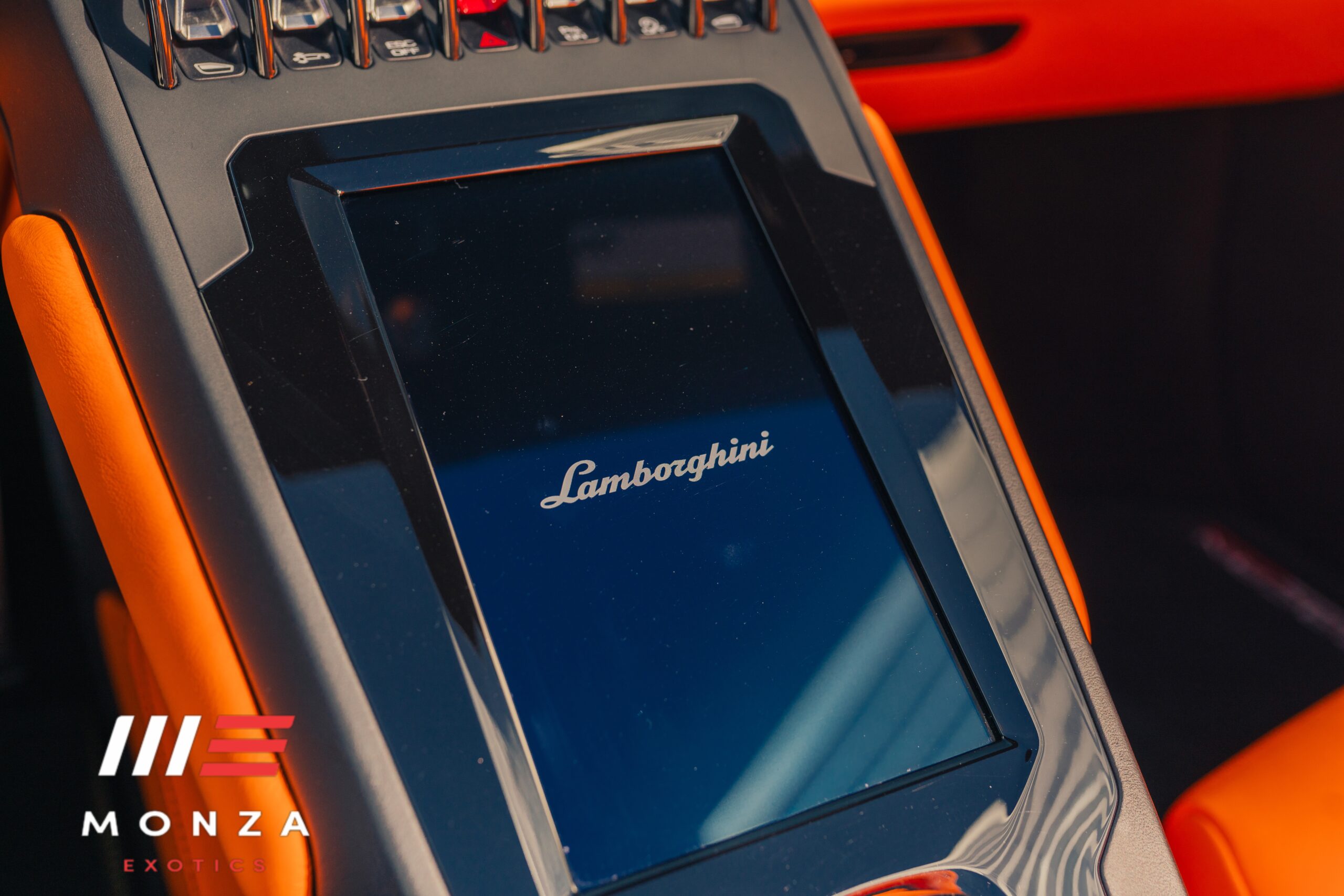 Lamborghini Huracán Evo Spyder cockpit dashboard exotic car rental San Diego