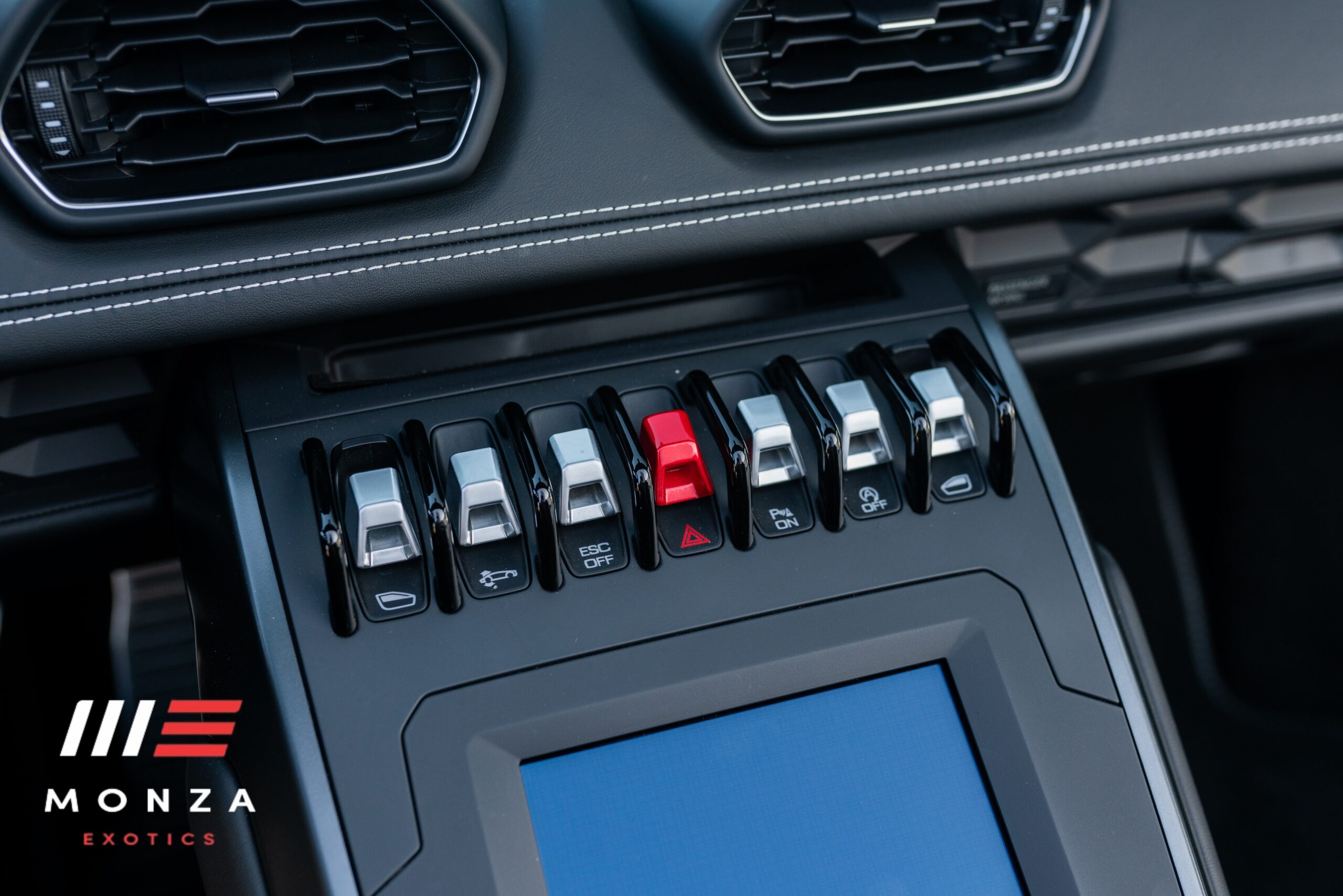 2022 Lamborghini Huracán Evo Spyder driver cockpit Black / Red seats Beverly Hills