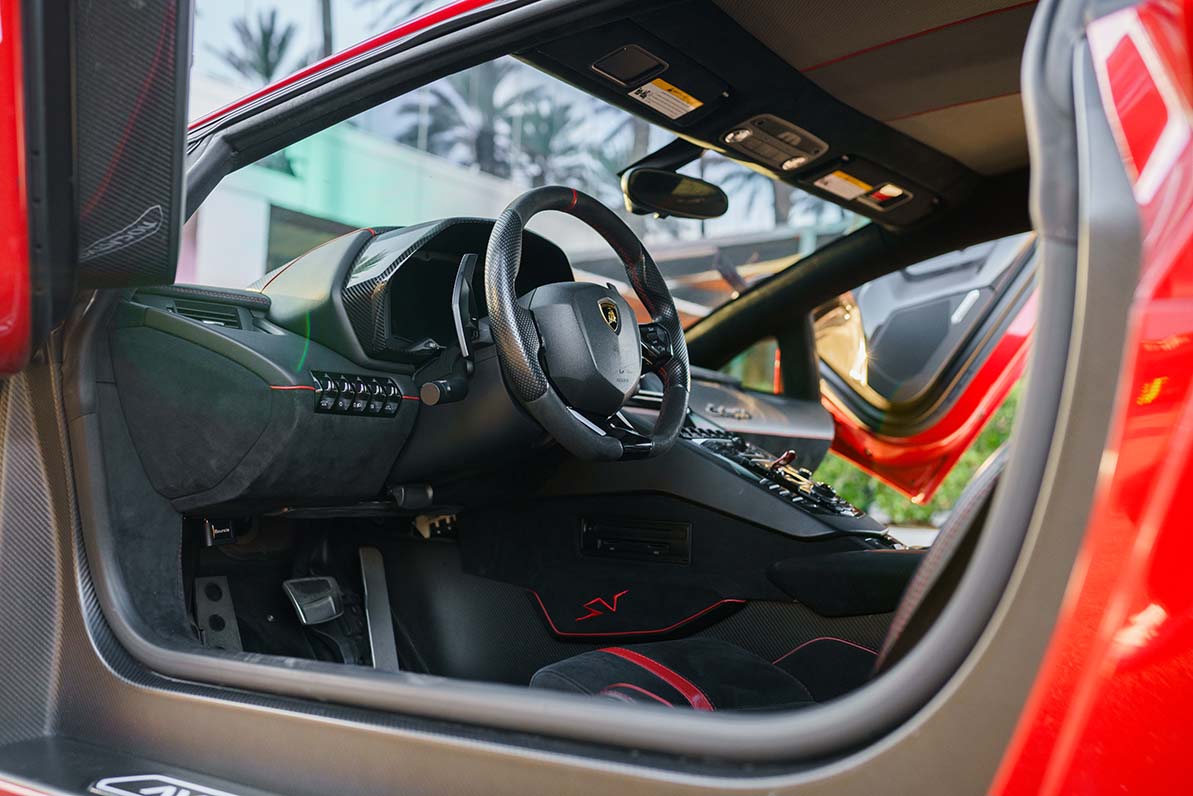 2019 Lamborghini Aventador SV Red side view Beverly Hills