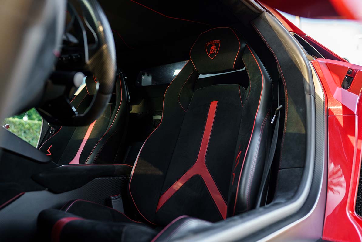 Lamborghini Aventador SV Red rear quarter view Los Angeles