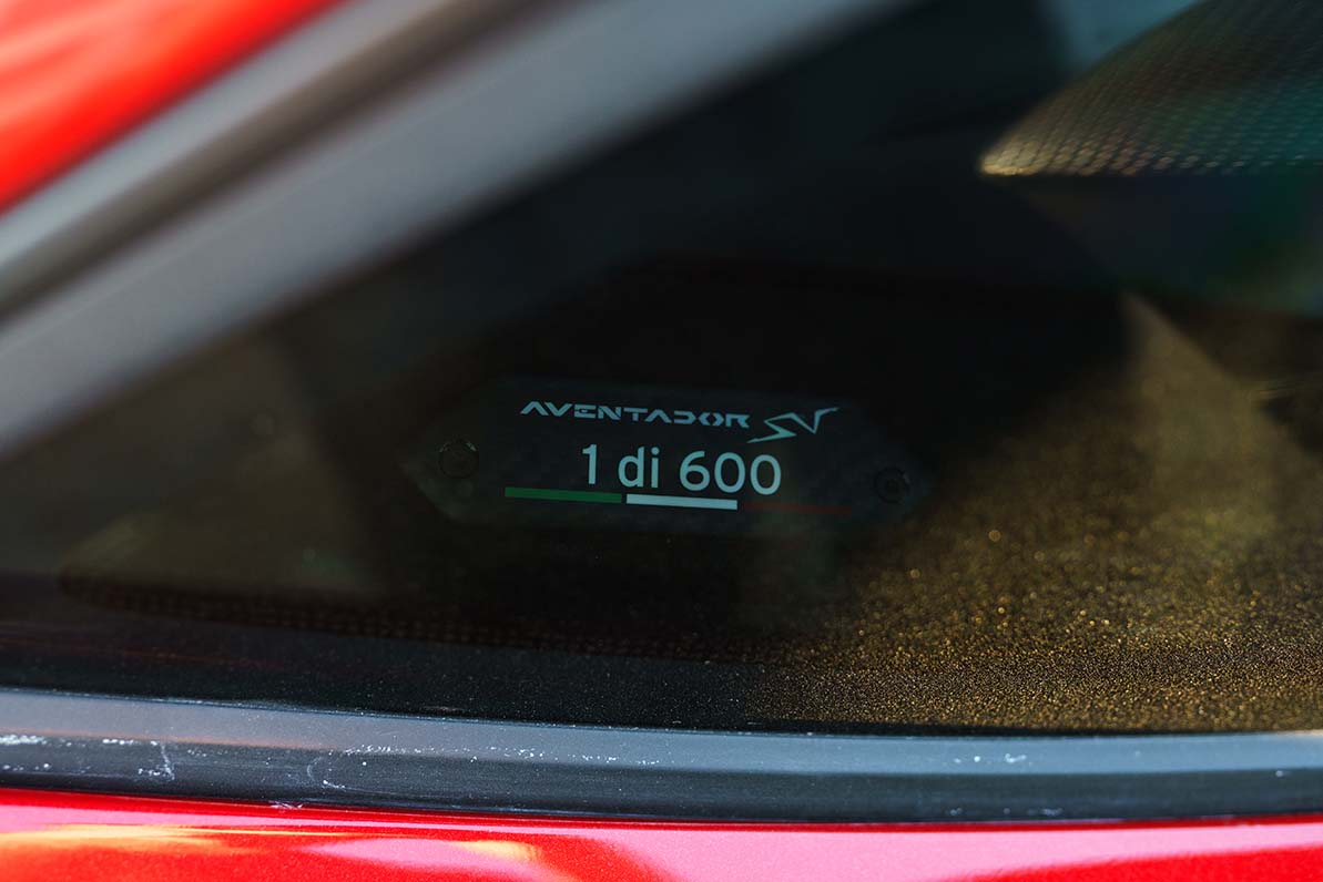 2019 Lamborghini Aventador SV front three-quarter Red SoCal