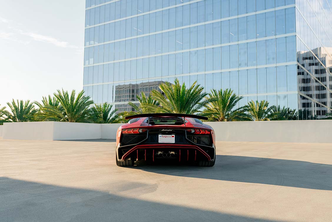 Lamborghini Aventador SV rear view Red supercar San Diego exotic rental