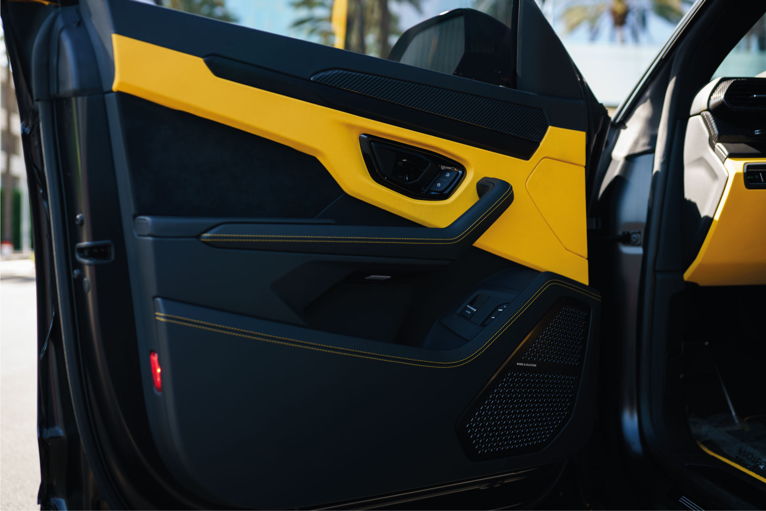 2024 Lamborghini Urus S headlight detail Black Beverly Hills exotic rental