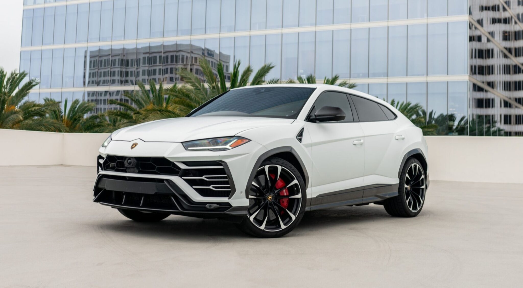 2023 Lamborghini Urus Matte White luxury SUV available for rent in Pacific Coast Highway
