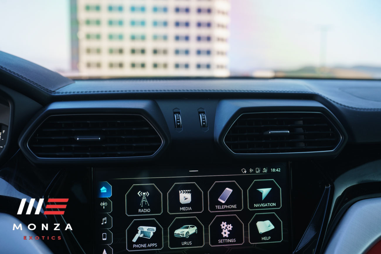 Lamborghini Urus Silver trunk view luxury rental Pacific Coast Highway