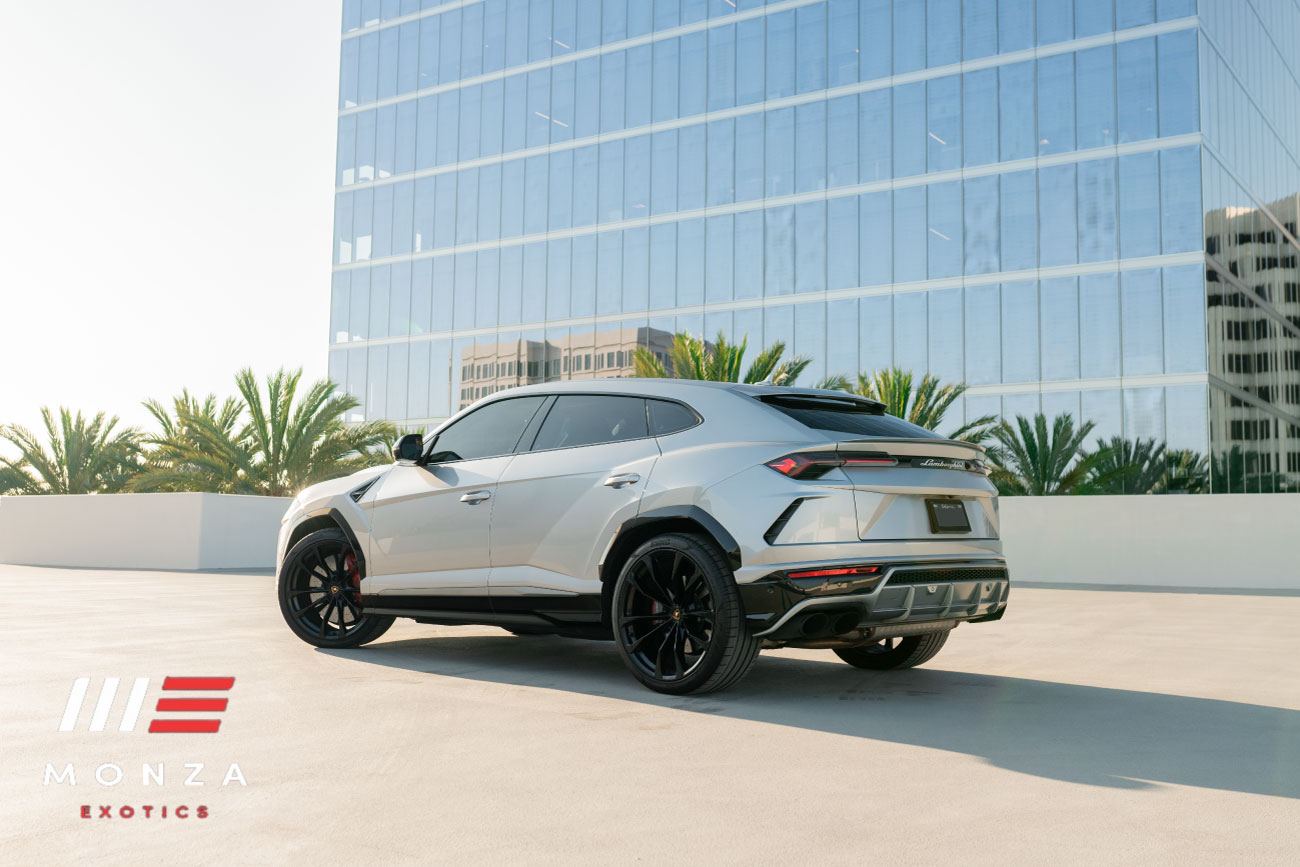 Lamborghini Urus rear view Silver luxury SUV San Diego exotic rental