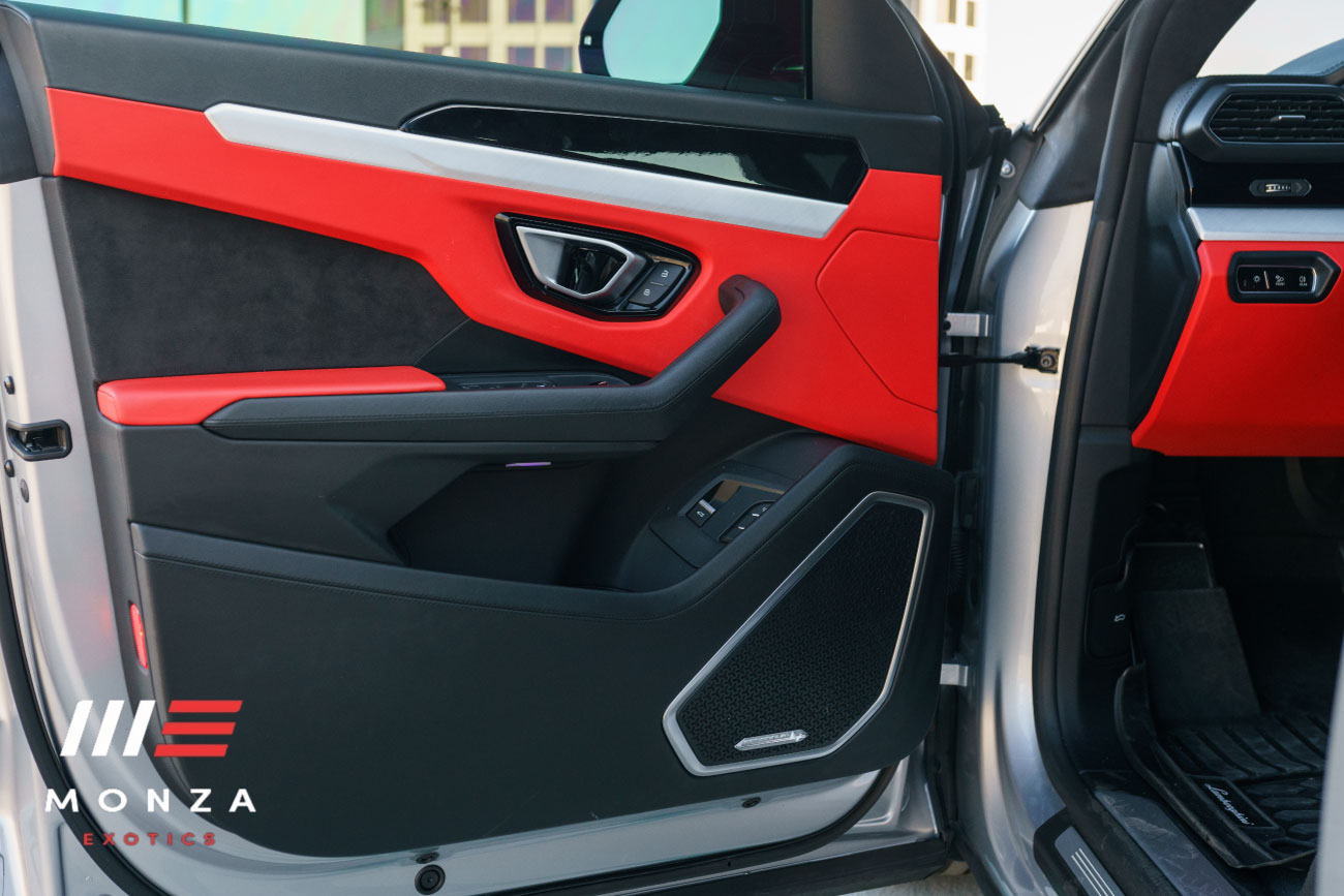 Lamborghini Urus Silver close-up luxury SUV rental Newport Beach