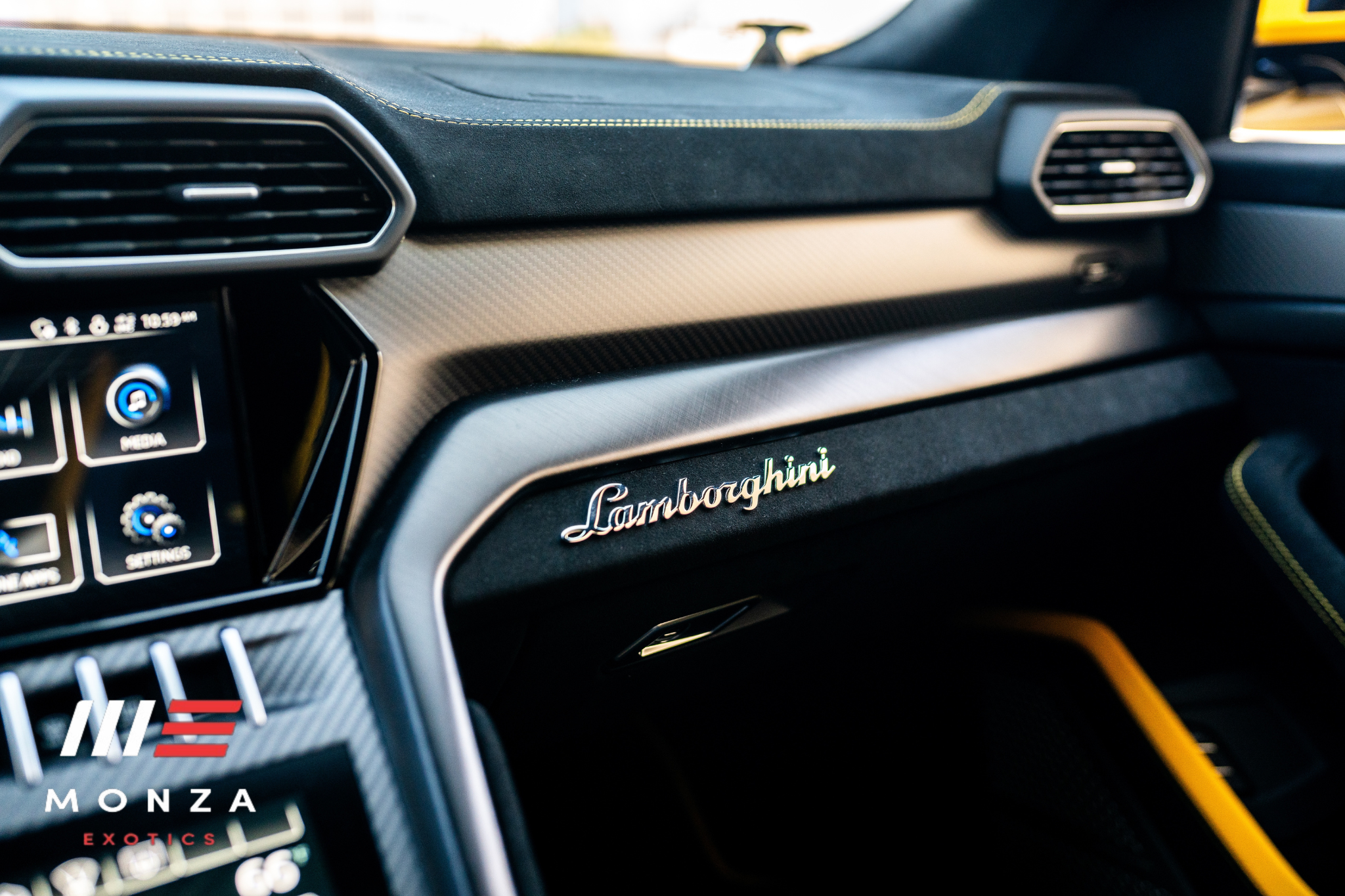 Lamborghini Urus Performante Yellow trunk view luxury rental Pacific Coast Highway