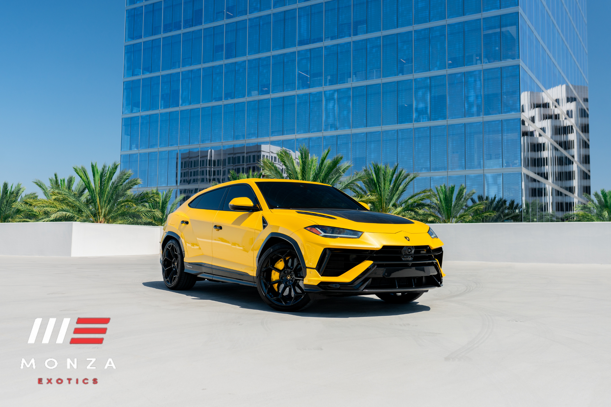 Lamborghini Urus Performante Yellow trunk view luxury rental Pacific Coast Highway exotic rental