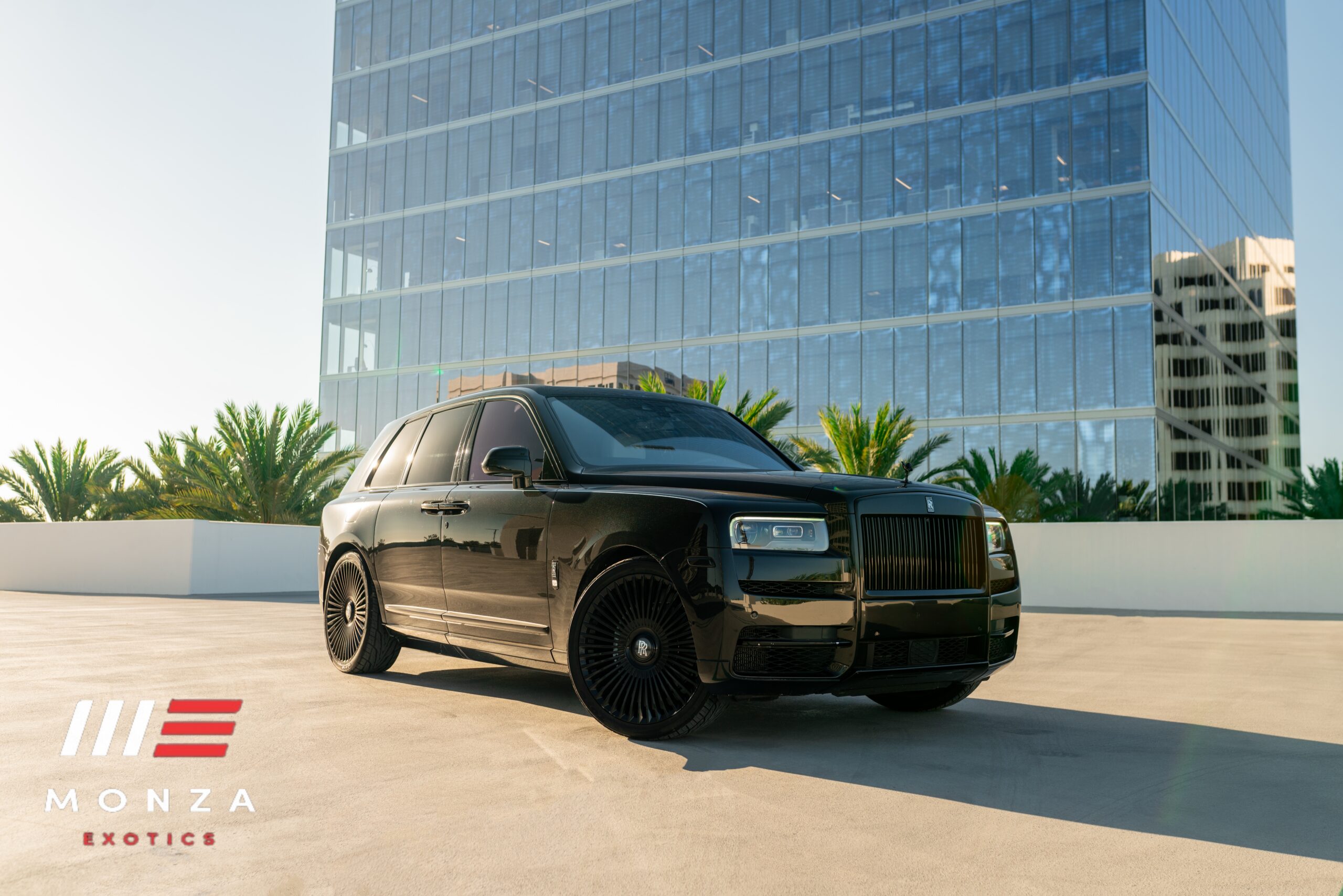 Rolls Royce Cullinan Black rear quarter view Los Angeles