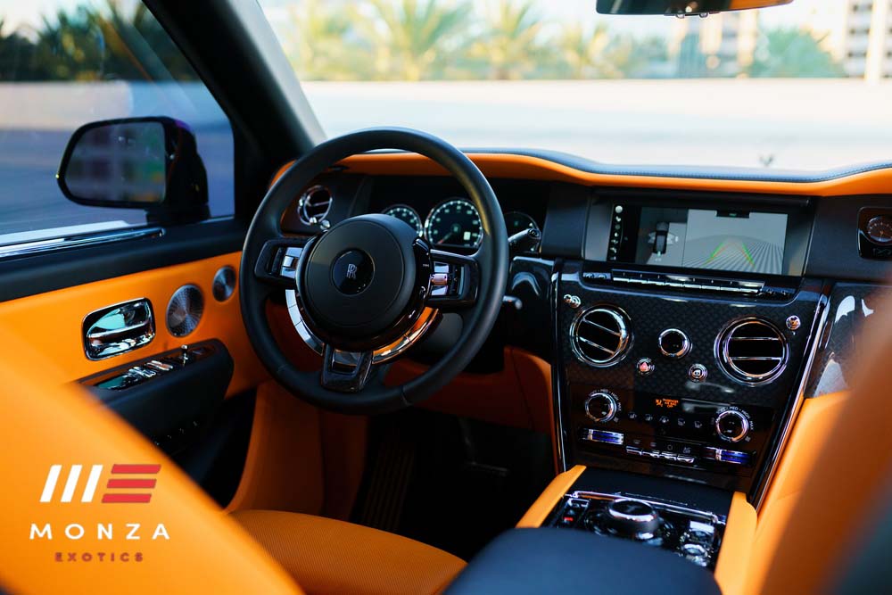 Rolls Royce Cullinan Black Badge Black trunk view luxury rental Pacific Coast Highway exotic rental