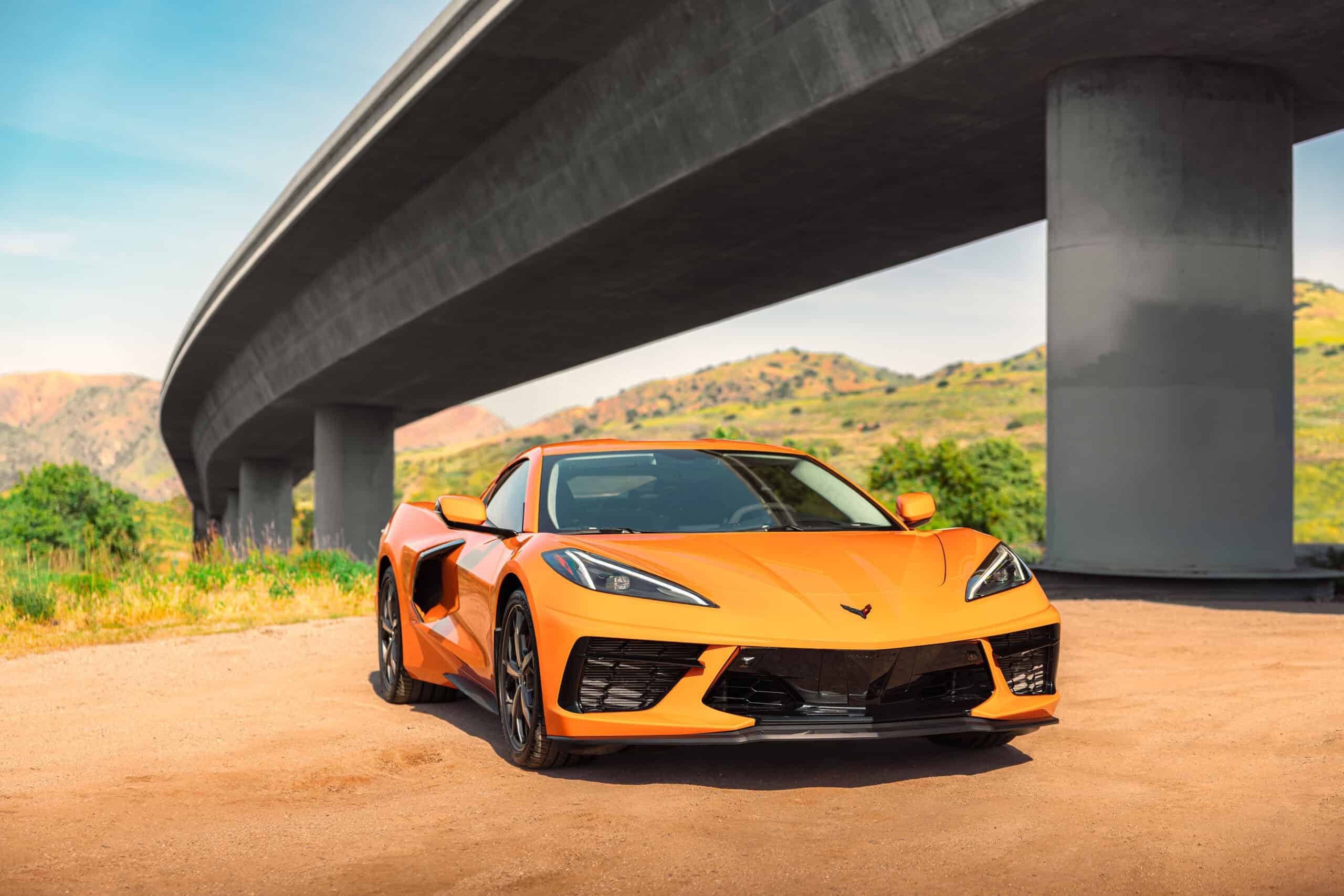 Corvette 3LT Convertible Orange rear angle sports car San Diego rental