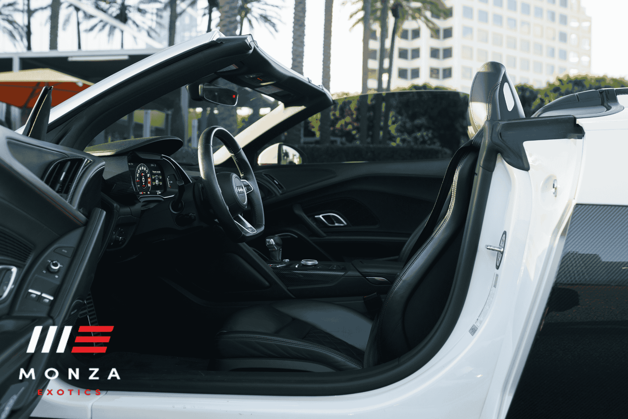 Audi R8 V10 Spyder Black interior cabin Irvine